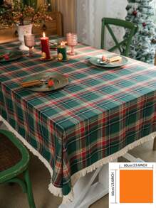 1pc Green Plaid Woven Tablecloth, Vintage American Style With Tassels, Rectangular For Dining Table, Coffee Table, TV Stand, Bedside Cabinet, Suitable For Christmas Holiday Family Gathering Party Decor, Creates Festive Atmosphere - Green - View 22