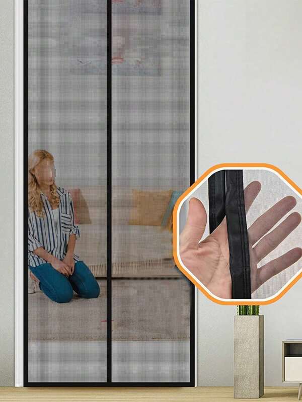 1 stuk zwart gaasdeurgordijn (inclusief installatiesticker) voor slaapkamer, woonkamer, studeerkamer, badkamer, huis, camperinstallatie, anti-insecten, anti-muggen, draagbaar