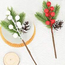 1/3/5pcs Christmas Red Berries Pine Cone Branches Artificial Pine Needles Christmas Tree Ornaments Home Decoration Diy Wreath Gift Holiday Decoration Simulation Plant Christmas Decorations Room Decor Winter