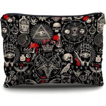1 pieza, Bolsa de cosméticos con estampado de calavera, pentagrama y poción - Estilo academia gótica oscura, bolsa reutilizable para medicamentos, estuche para lápices con estética de bruja, bolsa de maquillaje, bolsa de almacenamiento para viajes y cosméticos - Adecuado para la escuela, decoración del hogar, almacenamiento de joyas, bolsa de aperitivos, bolsa de viaje de 9 "x 6" para artículos escolares, vacaciones, regreso a la escuela, bolsa de viaje para mujeres