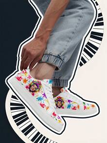 [音乐节主题] 定制照片和名字低帮运动鞋，PU 鞋面面板，彩色泼墨印花，轻便舒适时尚男女通用设计