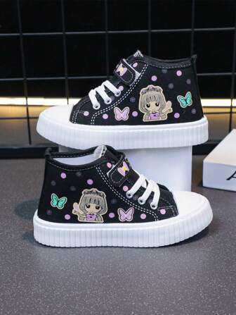 1 Pair Children Cartoon Printed High-Top Canvas Casual Shoes, Unisex Indoor/Outdoor Sports Sneakers For Boys And Girls