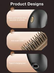 Mini Portable Cordless Straight Hair Comb,Portable Negative Ion Straightening Brush,Long Battery Hot Comb Hair Straightener,Lightweight & Mini Carry,Settings Anti-Scald