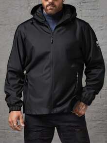 男士户外防风夹克，防水防风，带帽，适合户外运动，多功能拉链口袋，送给男友或老公的绝佳礼物，秋季必备 - 黑色 - 查看 2