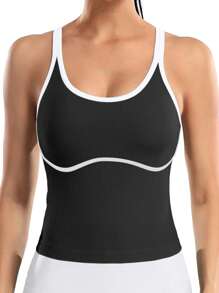 女士纯色撞色加垫运动吊带背心 - 彩色 - 查看 4