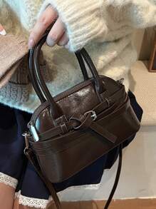 Bolsa de Ombro com Fivela Moderna Feminina, Bolsa de Moda Retrô, Couro PU Brilhante