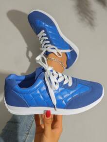 Zapatillas deportivas de mujer con cordones, zapatos casuales blancos cómodos y versátiles de moda, para primavera/otoño - Azul - Ver 3