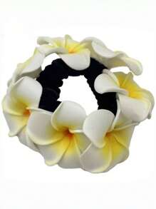 1pc New Girls Faux Foam Flower Hair Scrunchie,Hawaii Daisy Flower Elastic Hair Ties, Suitable For Bun, High Ponytail, Ponytail Holders, Hair Elastics, Hair Rubber Bands, Hair Bobbles