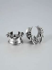 一对朋克铜制 U 形蝙蝠翼耳道和耳塞加强器无线喇叭形马鞍形耳重计穿孔耳环男女通用日常生活中酷炫复古 - 1對蝙蝠耳擴 - 查看 16