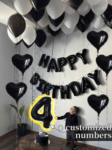 طقم البالونات الشخصية بأرقام سوداء مقاس 32 بوصة، وأرقام عيد الميلاد المخصصة ، بالونات التيل السوداء والبيضاء مع بالون قلب أسود مقاس 18 بوصة، مجموعة بالونات بحرف عيد الميلاد السعيد، مناسبة لحفلات عيد الميلاد والزفاف وحفلة استقبال المولود وعيد الحب وحفلات العروس وحفلة عيد ميلاد بموضوع الفيونكة والخطوبة والزفاف والعيد والعام الجديد وحفلة استقبال المولود والتخرج