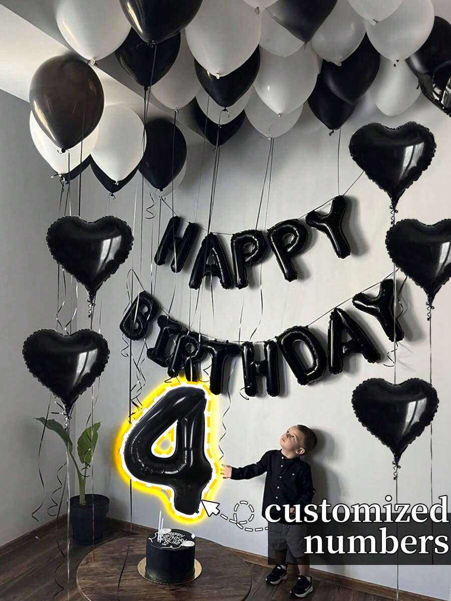 طقم البالونات الشخصية بأرقام سوداء مقاس 32 بوصة، وأرقام عيد الميلاد المخصصة ، بالونات التيل السوداء والبيضاء مع بالون قلب أسود مقاس 18 بوصة، مجموعة بالونات بحرف عيد الميلاد السعيد، مناسبة لحفلات عيد الميلاد والزفاف وحفلة استقبال المولود وعيد الحب وحفلات العروس وحفلة عيد ميلاد بموضوع الفيونكة والخطوبة والزفاف والعيد والعام الجديد وحفلة استقبال المولود والتخرج