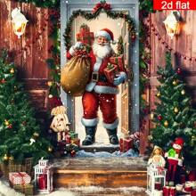 2D Door Hanging Banner, 2D Flat Banner, 1set Christmas Door Curtain Set - Polyester Santa Claus Delivering Gift Decor, Vibrant Holiday Home Entrance Banner, Multipurpose Hanging New Year Winter Party Decoration