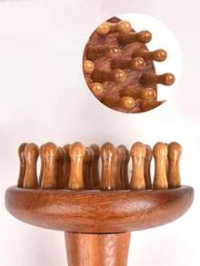 1 件天然檀香宽齿按摩梳，带手柄，圆头，适用于头皮、身体、背部、颈部、肩部和腹部按摩，小巧便携，适合返校、旅行度假必备，女士发饰 - 棕色 - 查看 8