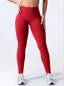 Yefecy Women's High Waist Seamless Sports Leggings, Butt Lifting, Fitness Yoga Pants, Tummy Control, Ruched Skinny Tights - Red - View 5