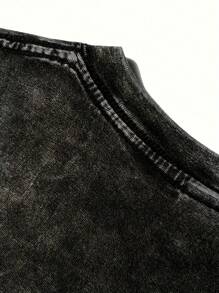 Oversized Vintage Black Cotton Washed Cartoon Bear Print Long Sleeve T-Shirt, Loose And Flattering Design