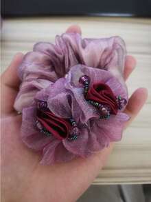 1个女士双花发圈，适合日常、用餐、约会、旅行、通勤、摄影、春夏穿搭搭配、母亲节礼物、发圈、洗脸、发饰、发绳、马尾辫发饰、弹力发圈 - 彩色 - 查看 11