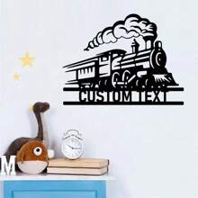 1PC Custom Train Metal Sign, Personalized Steam Locomotive Design Wall Art For Nursery Decor, Railroad Enthusiast Gift, Metal Hanging Plaque With Smoke Detailing, 2D Flat, Perfect For Kids Boys Girls Children's Room Classroom Decor,For School Supplies,Back To School - Black - View 8