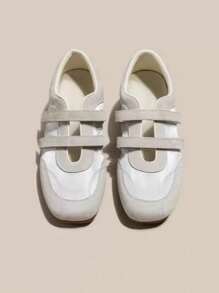 2025新款夏季女式红色魔术贴运动鞋，真皮透气软底鞋【尺码偏小，请参考尺码表】，芭蕾平底鞋