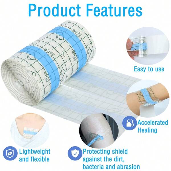 1 Roll Transparent Adhesive Wrap Tattoo Aftercare Bandage, Waterproof Protective Film Tattoo Bandage Roll, Skin Dressing, For Swimming Tattoo Aftercare Supplies