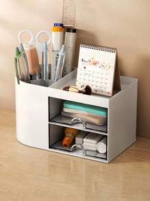 1pc Desk Organiser With Accessory Compartments, Practical Drawers For Perfect Desk Organization, Multifunctional Storage Box For Stationery And Office Supplies, Cosmetics. Pen Holder, Back-To-School Supplies