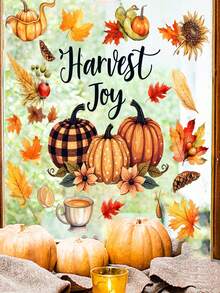 1pc Autumn Maple Leaf Window Sticker, Home Decor Sticker, Reusable Glass Sticker, Asymmetrical Shape Removable, Suitable For Home, Bathroom, Party, Store Decoration, Thanksgiving - Multicolor - View 5