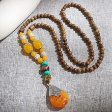 1 件复古莲花坚果吊坠木质项链，男女皆宜，优雅 - 均碼 - 查看 12