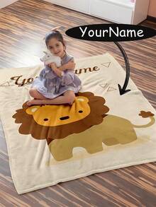 1pc Customizable Text Family Blanket, Lion Pattern Blanket, Memorial Blanket. Suitable As A Girlfriend/Boyfriend, Adult, Valentine's Day, Lightweight, Baby Blanket, Personalized Throw Blanket, Personalized Photo Blanket, Custom Throw Blanket, Personalized Baby Blanket, Newborn Blanket, Suitable For Mother's Day, Birthday, Children's Day, Father's Day, Graduation, Wedding, Christmas, Halloween, For Home Sofa, Bed, Car, Bedroom, Living Room, Throw Blanket, Area Rug, Baby Blanket. - Multicolor - View 3