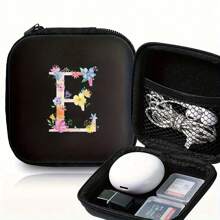 1/6 件 A-Z 字母图案便携式迷你数码收纳盒，EVA 材质旅行配件，带拉链收纳盒，适用于耳机、电缆、银行卡、身份证、充电器、移动电源、文具、硬币、珠宝 - 紧凑可重复使用的电缆管理盒、电缆收纳盒、珠宝收纳盒、俏皮设计、拉链封口 - 黑色 - 查看 11