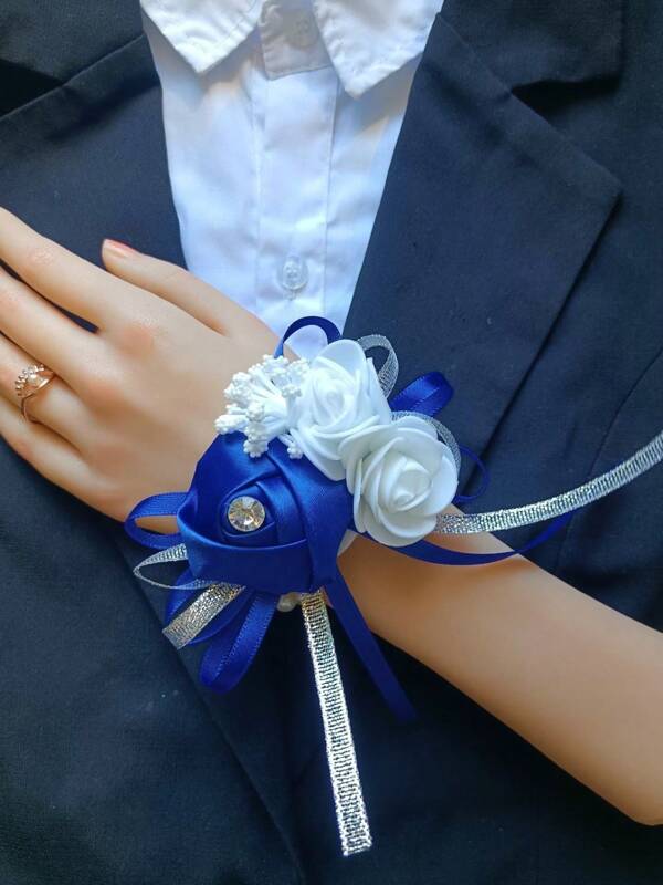 1pc Satin Rose Foam Ribbon Wrist Corsage, Bride Bridesmaid Wedding Party Wristband Flower, Suitable For Cocktail Parties, Formal Events