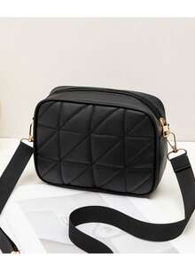 2025新款时尚休闲女士相机包，绗缝刺绣斜挎包，百搭单肩包 - 黑色 - 查看 4