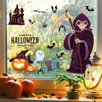 2 pièces Autocollants statiques pour fenêtre d'Halloween, idéaux pour décorer les chambres, les salons et les fenêtres pour les fêtes et événements thématiques d'Halloween, avec des motifs créatifs de citrouille, de crâne, de fantôme, de chauve-souris. Décoration de salle, décoration de maison, décoration murale, autocollants muraux, décorations d'Halloween, décoration d'Halloween