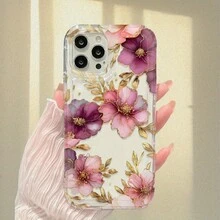 Purple Red Flower Transparent Anti-Fall Mobile Phone Case, Suitable For Apple  16 15 14 13 12 11 Plus Pro Max Series Mobile Phone Cases, Holiday Gifts, Birthday, Girlfriend, Boyfriend, Friend Or Yourself,Suitable For  17 Air - 無色 - 查看 3