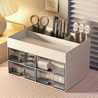 1pc Desk Organiser With Accessory Compartments, Practical Drawers For Perfect Desk Organization, Multifunctional Storage Box For Stationery And Office Supplies, Cosmetics. Pen Holder, Back-To-School Supplies