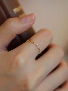 GAGAFEEL 1 件 S925 纯银心电图波浪 V 形戒指适合女性简约时尚小手指合成锆石戒指完美节日礼物 - 金色 - 查看 6