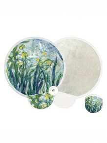 1pc,Oil Painting Floral Mini Foldable Fan - Elegant Portable Compact Lightweight Handheld Fan With Reflective Surface, Fabric Material & Botanical Art For Summer, Home Decor, Gift