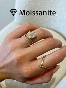 1pc Women's Wedding Ring, Double Hoop Semi-Pave Ring, 3.8g 925 Sterling Silver, 2ct Moissanite, Bohemian Palace Style, Engagement, Wedding, Anniversary, Valentine's Day Gift, Comes With Moissanite Certificate And Deluxe Gift Box