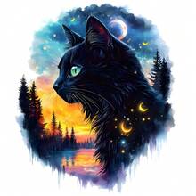 1/2/3 Peças Adesivos de Transferência de Calor de Gato Sob o Céu Estrelado - Adesivos Laváveis, Adequados para Camisetas, Almofadas e Roupas - Aplicação Fácil de Prensagem a Quente, Remendos Decorativos DIY, Enfeites de Almofada