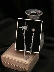 1 件韩国时尚纯色西装胸针衬衫领针带法式链条和流苏装饰，锌合金，休闲适合办公室穿着办公室配饰衬衫夹克珠宝圣诞节万圣节秋冬配饰，适合青少年、青年、男士、休闲、户外、运动、度假、毕业礼物、生日、日常穿着衣服别针有趣可爱的教师礼物服装配饰包饰 - 銀色 - 查看 4