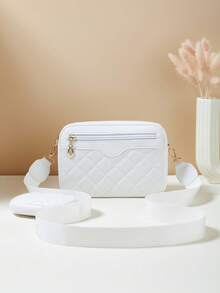 1pc Girls Mini Wave Pattern Embossed Letter Pouch, Phone Wallet Coin Purse - White - View 3