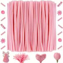 51 件/101 件/301 件毛绒线浅粉色管道清洁器工艺品带教程卡，雪尼尔茎花套件用于 DIY 艺术用品项目装饰 - 用于 DIY 工艺创意项目，鲜花制作 - 粉色 - 查看 2