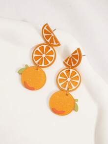 1 par de pendientes únicos de diseño minimalista y creativo de fruta naranja de moda - Unitalla - Ver 3