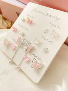 1 Set Of 7 Pairs Valentine's Day Gifts For Girlfriend Graceful Butterfly Tassel Earring Set, Elegant & Versatile Ear Drops For Women's Daily Wear And Holiday Gift,Mom,Mother,Mother's Day,Gift