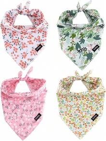 Summer Spring Dog Bandanas-4PCS Pink Green Orange Floral Printing Dog Scarf Bib Kerchief Breed For Dogs Large Medium Pets GiftChristmas - 中等的 - 查看 7
