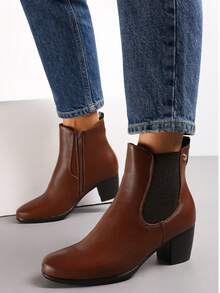 Fashion Casual Minimalist Daily Versatile High Heel Women Ankle Boots - Coffee Brown - View 2