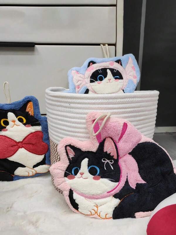 1pc Cute Cat-Shaped Dopamine Hand Towel Super Absorbent Soft Touch, Space-Saving Vertical Design For Bathroom & Kitchen Decor Vibrant Colors For Bathroom Kitchen Decor Dish Cloths Kitchen Towel