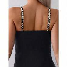 Women's Leopard Trim Tankini – Black Ruched Top And Boyshort Bottoms, Flattering And Supportive For Poolside And Vacation Wear,Slim Fit Runs Small Recommend Order One Size Up, Tummy Control Waist Ruched Cinching, Swimwear For Beach Vacation & Pool Party - Black - View 5