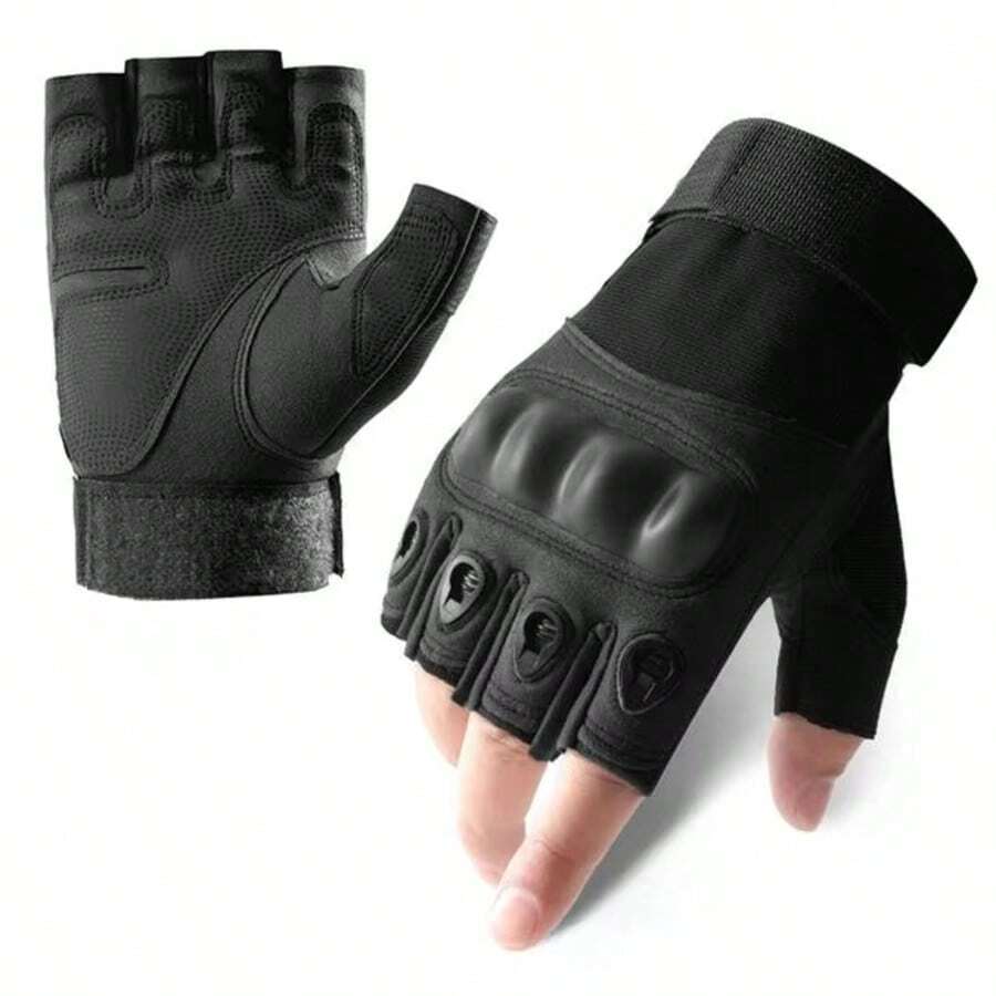 1 Pair Half Finger Shell Motorcycle Outdoor Cycling Gloves - Black - View 1