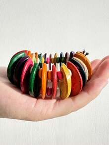 1 件彩色木质螺旋和黄色树脂手链，夏季假日装饰手链 - 彩色 - 查看 7