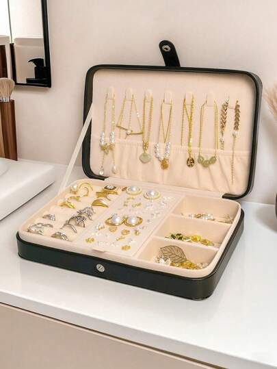 Luxury Leather Jewelry Box, Jewelry Organizer, Ring Box. Retro PU Leather Jewelry Box For Women, For Storing Earrings, Necklaces, Rings, Bracelets, Watches And Other Accessories, Perfect Mother's Day Gift Back To School