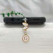 1 件双面圆形字母 A-Z 和蝴蝶吊饰防尘塞，DIY 金属手机装饰